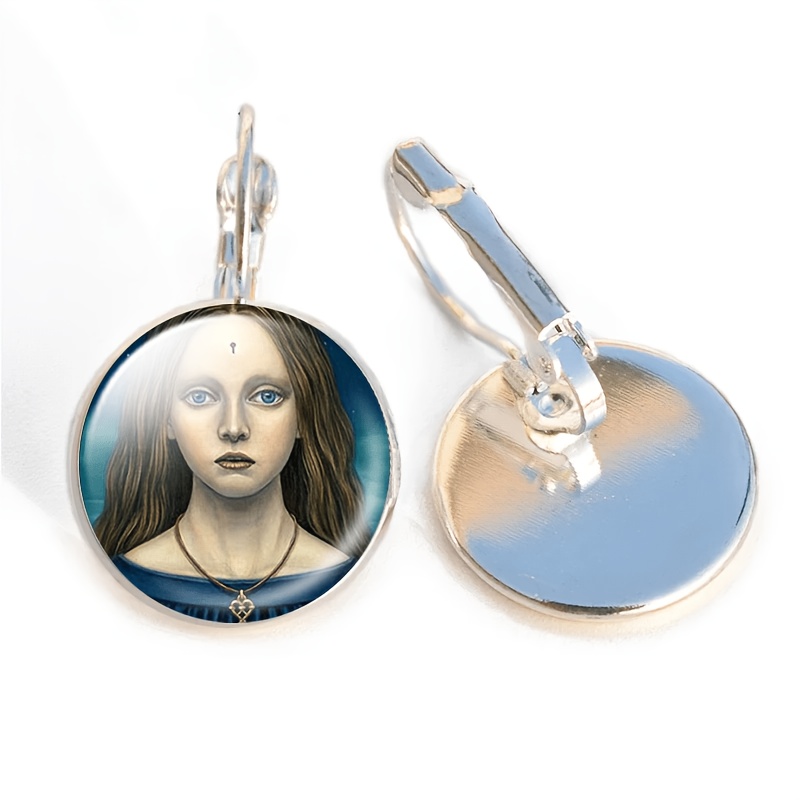 2pcs Set of Exquisite White Earrings with Blue Background